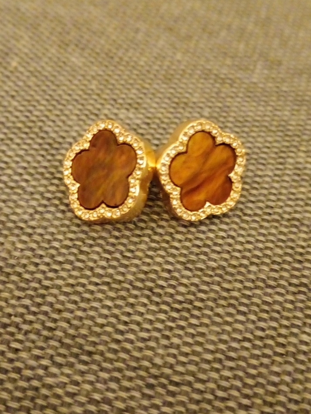 New Gold + Brown Sparkle Trim Floral Earrings